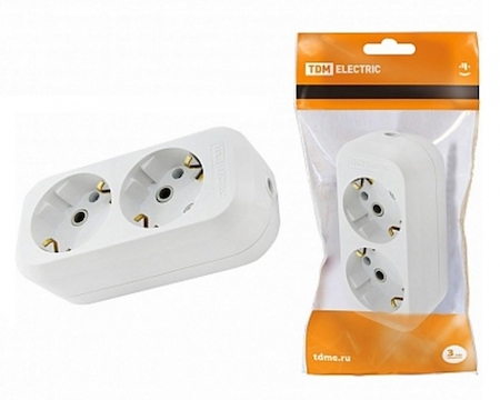 TDM ELECTRIC SQ1806-0015 Колодка розеточная 2 гнезда 2П+З 16А 250В белая TDM